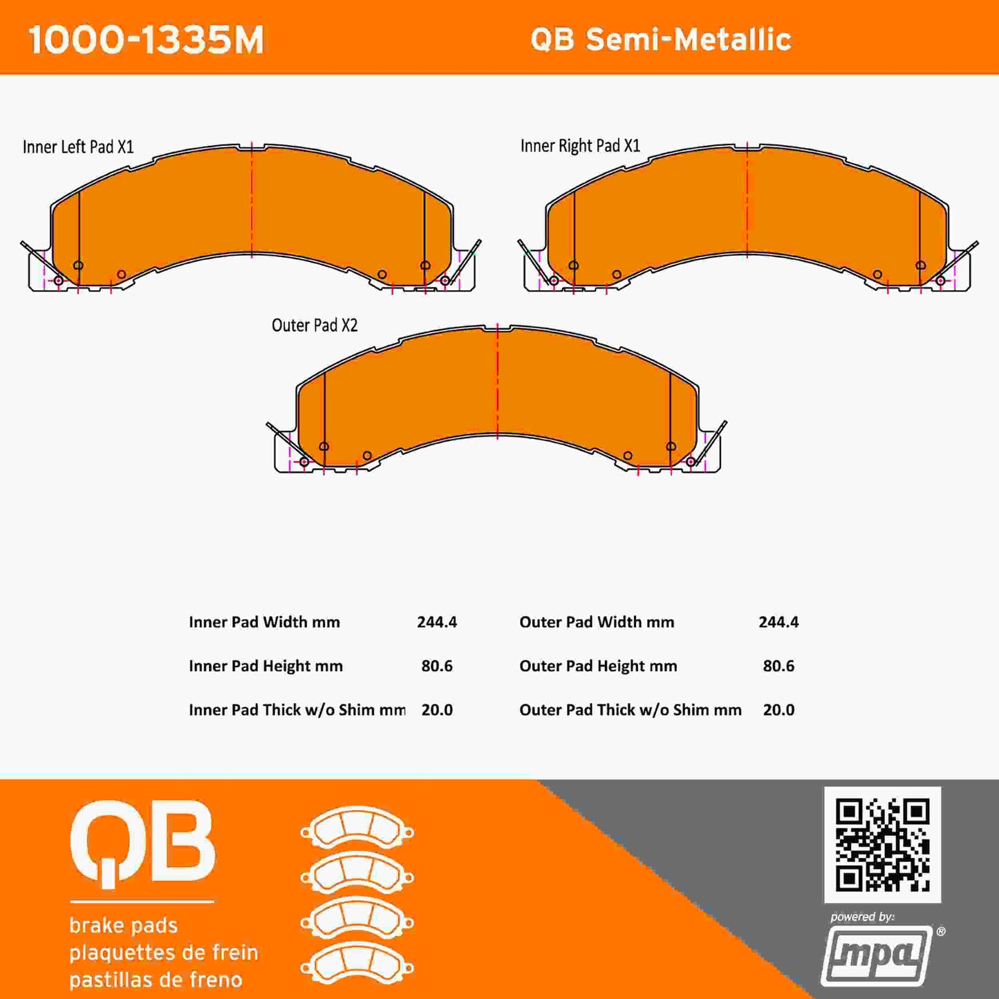 Quality-Built QB Semi-Metallic Brake Pads 1000-1335M