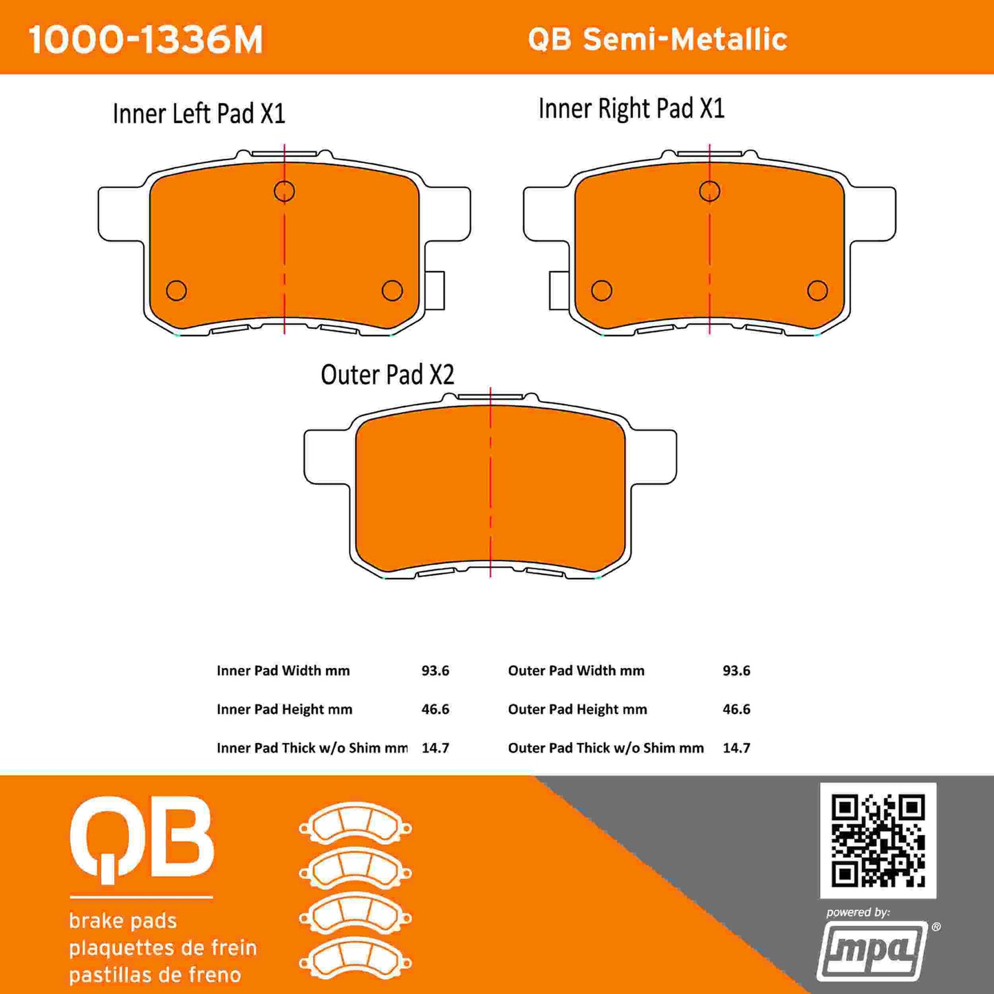 Quality-Built QB Semi-Metallic Brake Pads 1000-1336M
