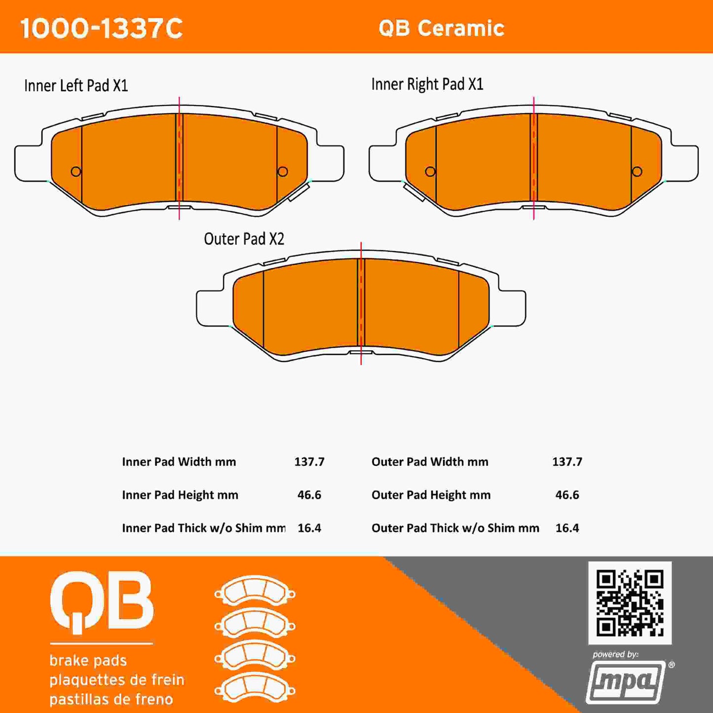 Quality-Built QB Ceramic Brake Pads 1000-1337C