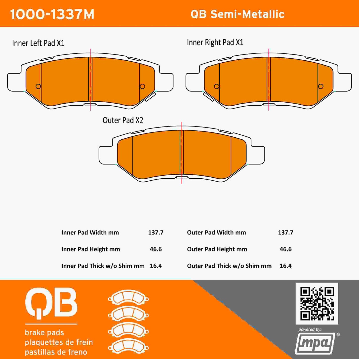 Quality-Built QB Semi-Metallic Brake Pads 1000-1337M
