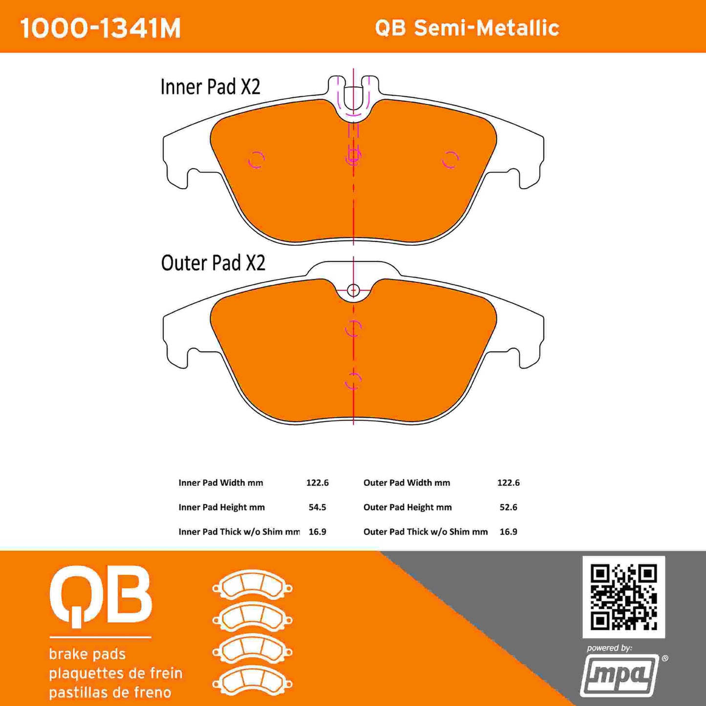 Quality-Built QB Semi-Metallic Brake Pads 1000-1341M
