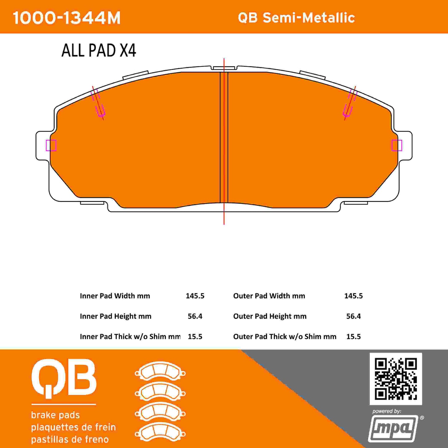 Quality-Built QB Semi-Metallic Brake Pads 1000-1344M