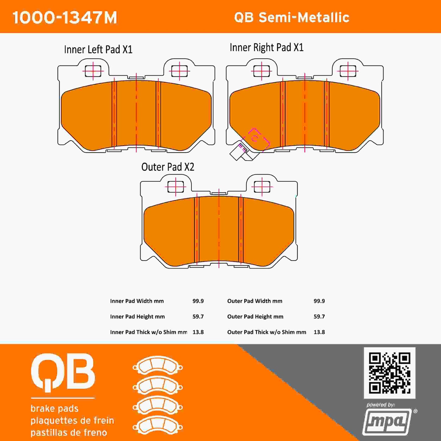 Quality-Built QB Semi-Metallic Brake Pads 1000-1347M