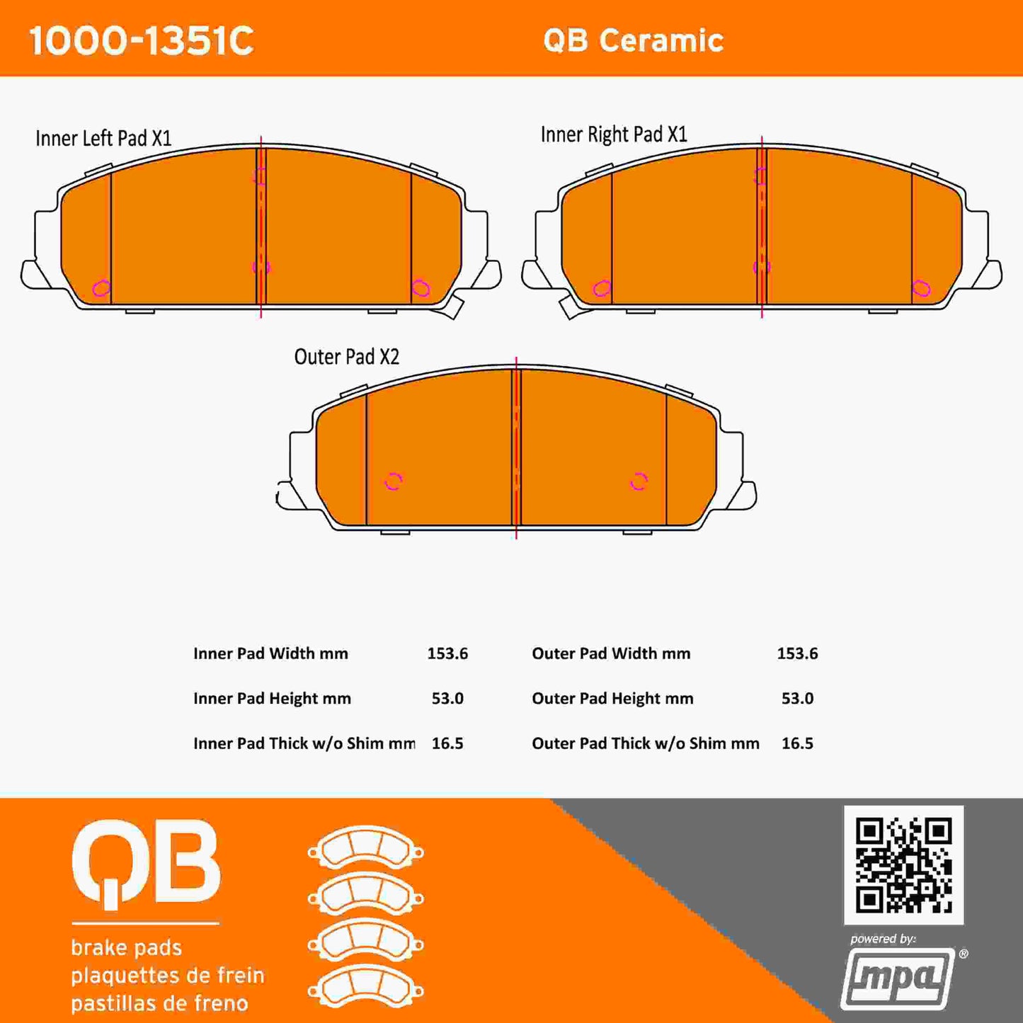 Quality-Built QB Ceramic Brake Pads 1000-1351C