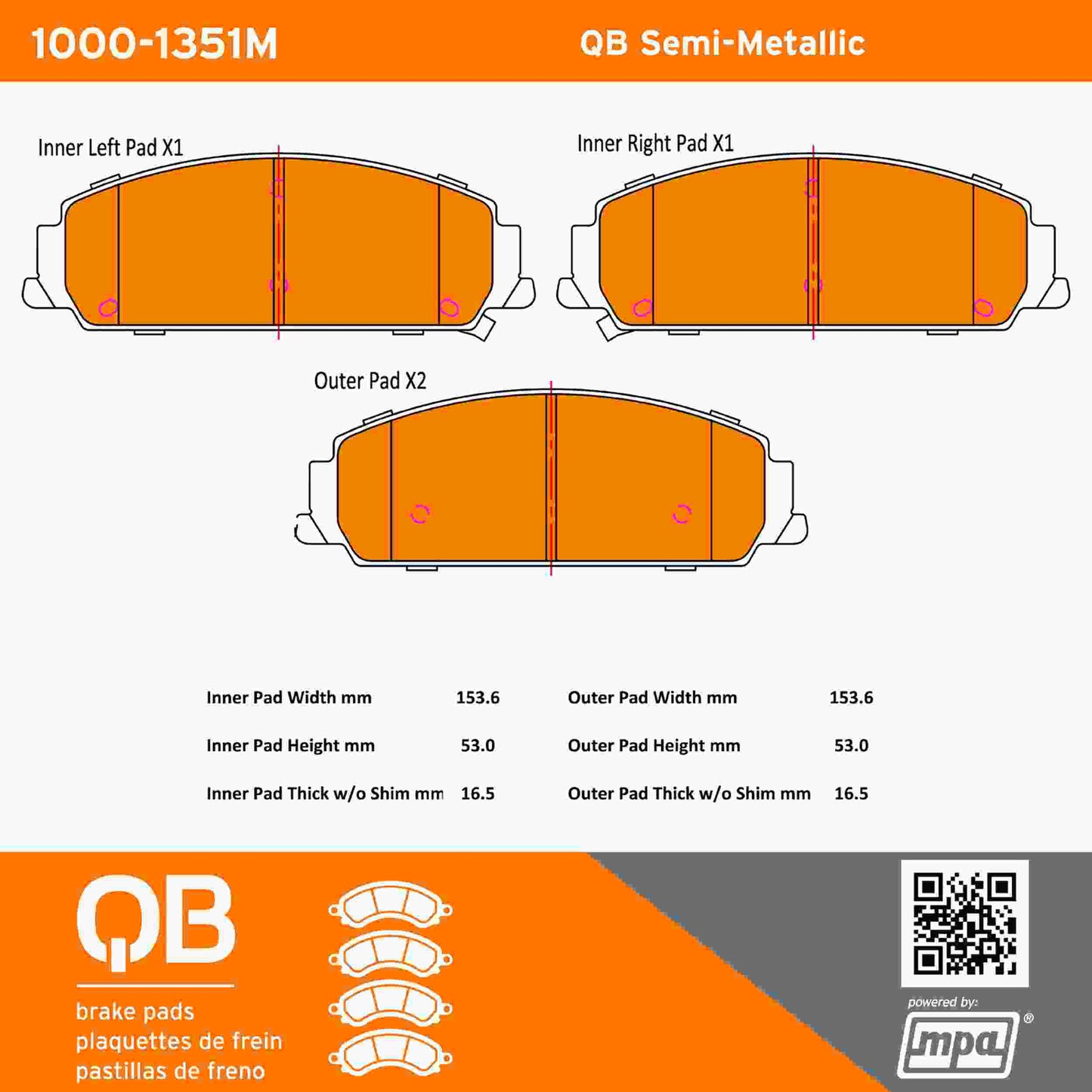 Quality-Built QB Semi-Metallic Brake Pads 1000-1351M