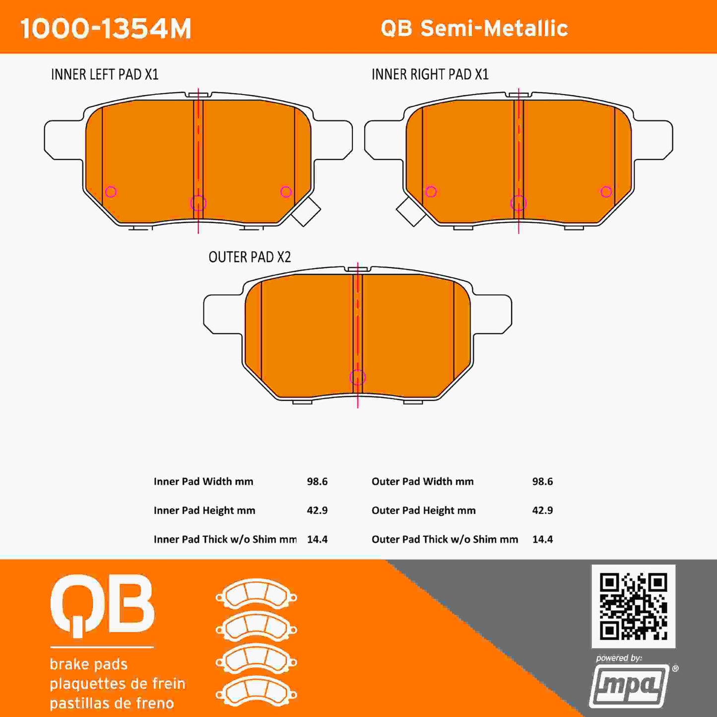 Quality-Built QB Semi-Metallic Brake Pads 1000-1354M