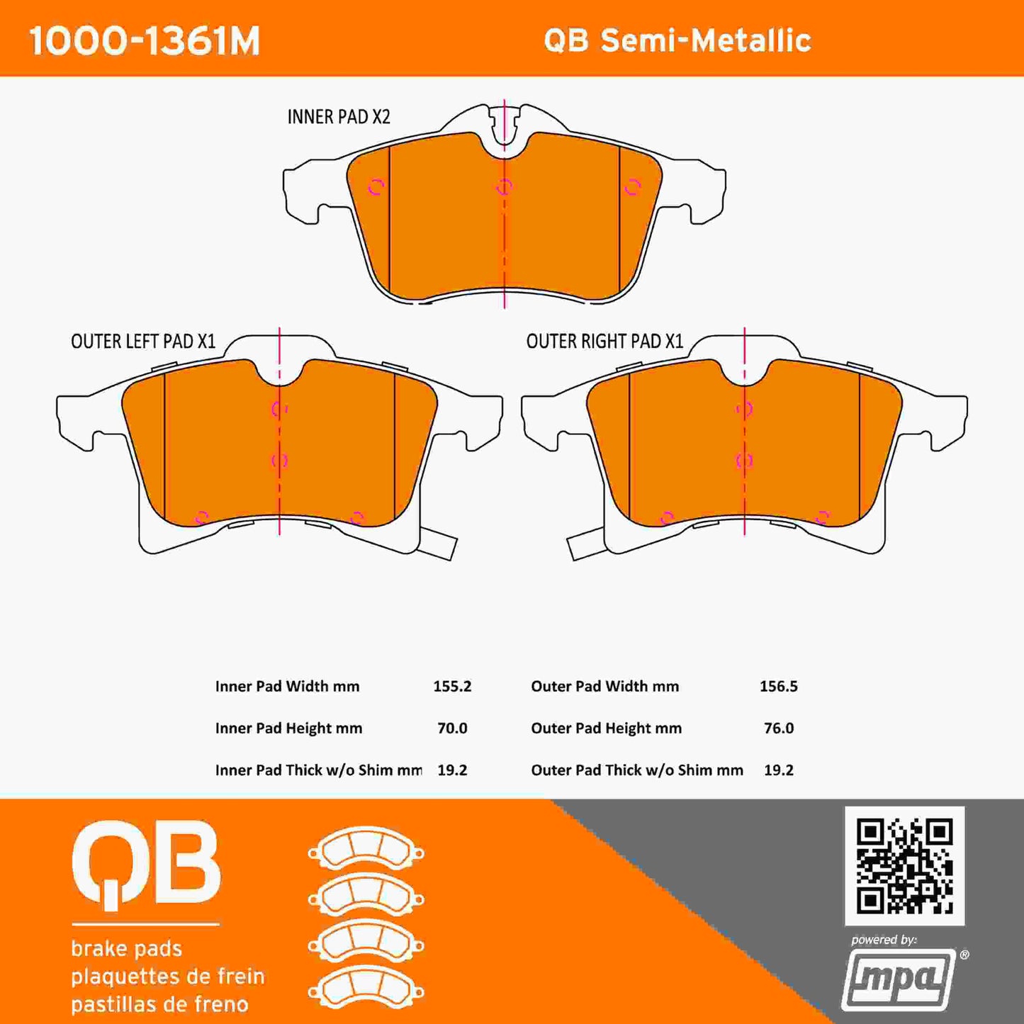 Quality-Built QB Semi-Metallic Brake Pads 1000-1361M