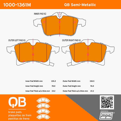 Quality-Built QB Semi-Metallic Brake Pads 1000-1361M
