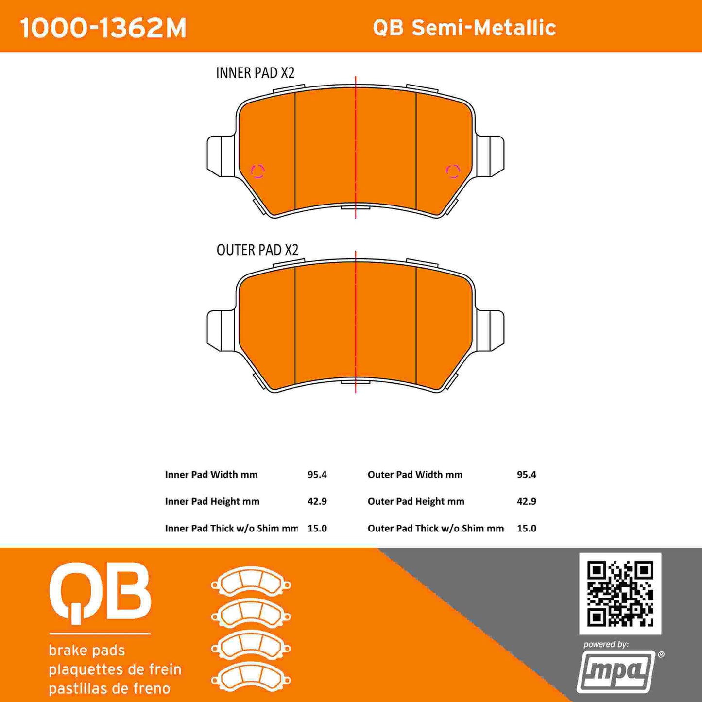 Quality-Built QB Semi-Metallic Brake Pads 1000-1362M