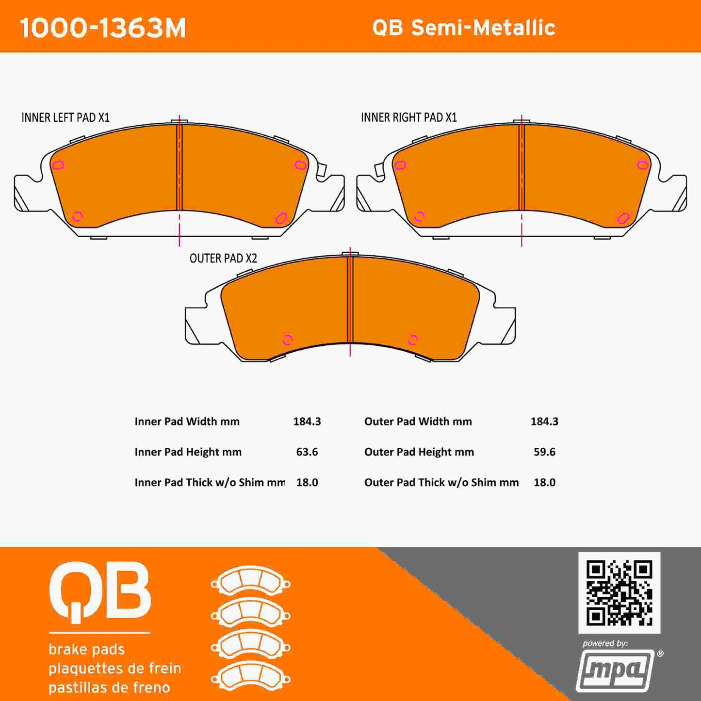 Quality-Built QB Semi-Metallic Brake Pads 1000-1363M