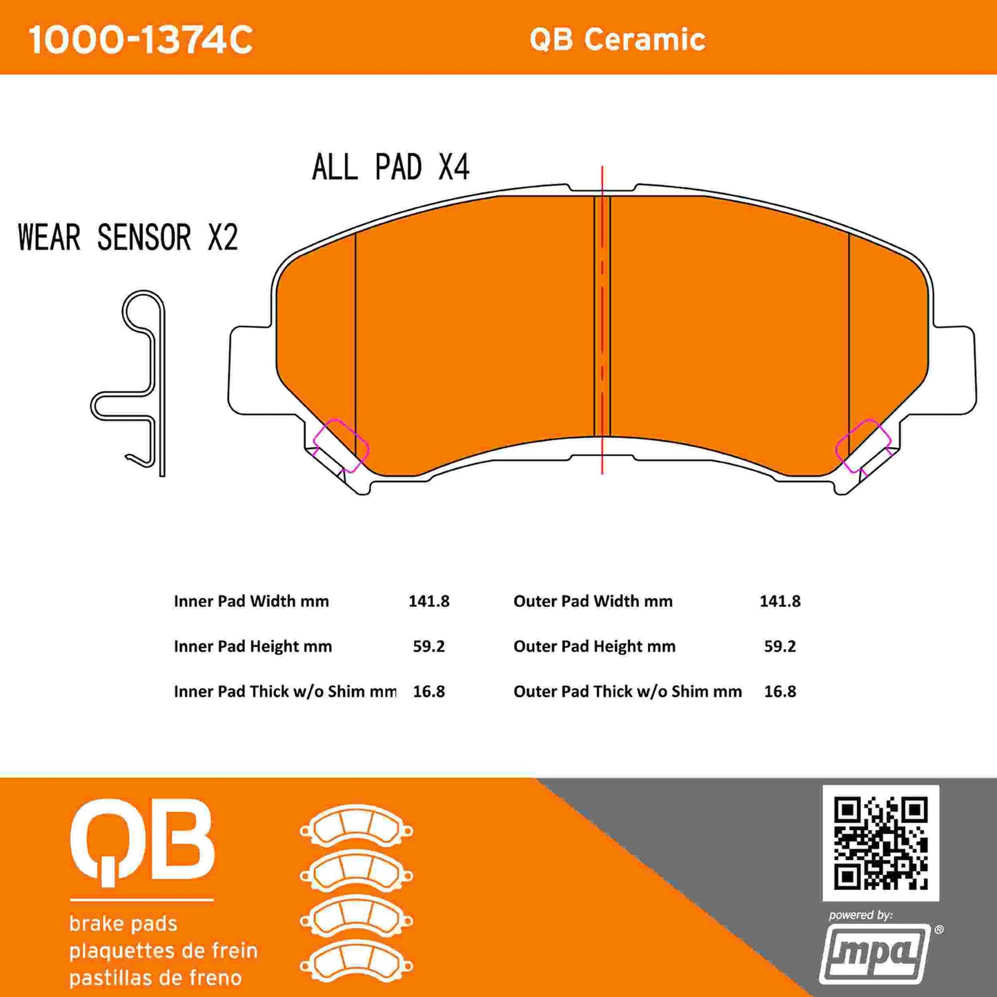 Quality-Built QB Ceramic Brake Pads 1000-1374C