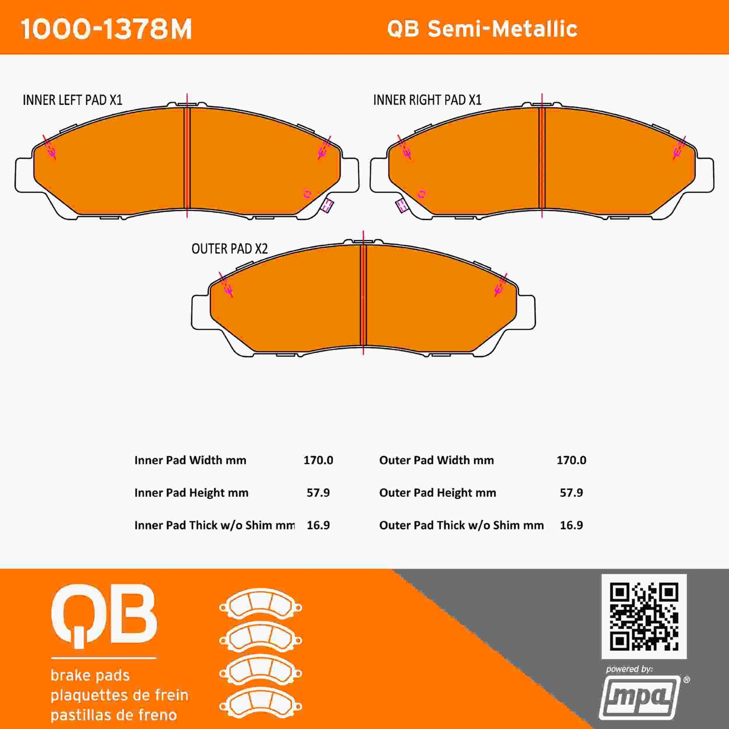 Quality-Built QB Semi-Metallic Brake Pads 1000-1378M