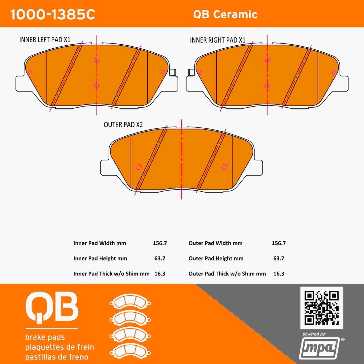Quality-Built QB Ceramic Brake Pads 1000-1385C