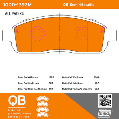 Quality-Built QB Semi-Metallic Brake Pads 1000-1392M