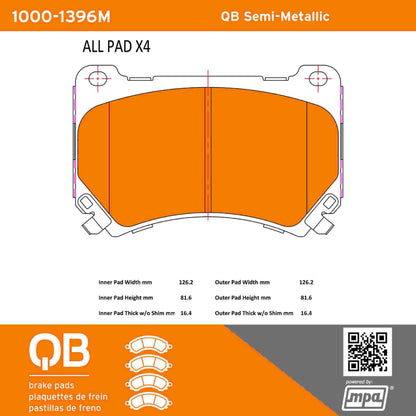 Quality-Built QB Semi-Metallic Brake Pads 1000-1396M