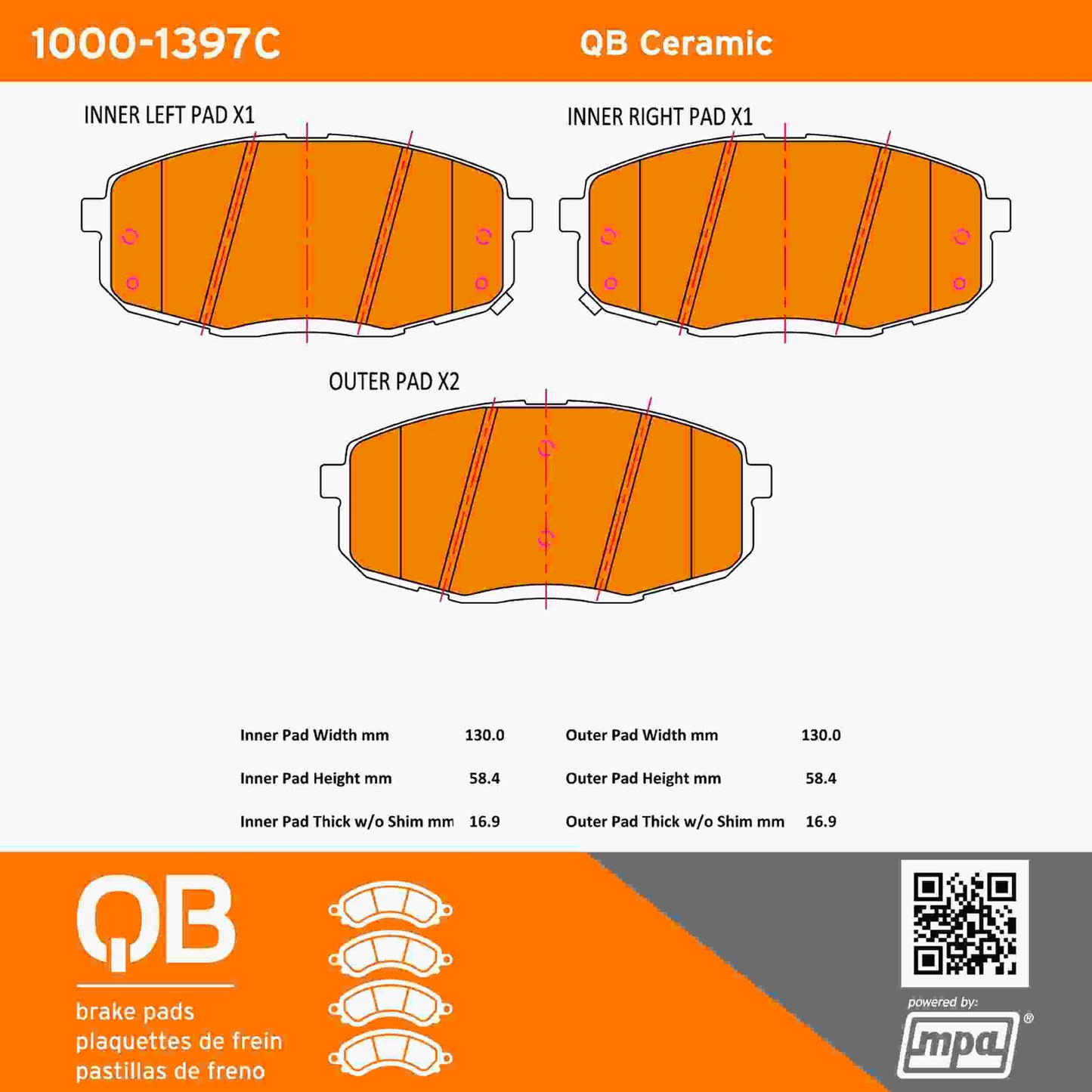 Quality-Built QB Ceramic Brake Pads 1000-1397C