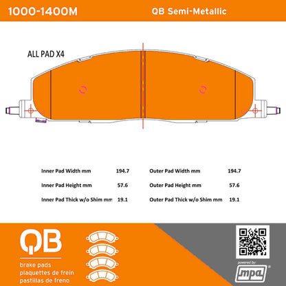 Quality-Built QB Semi-Metallic Brake Pads 1000-1400M