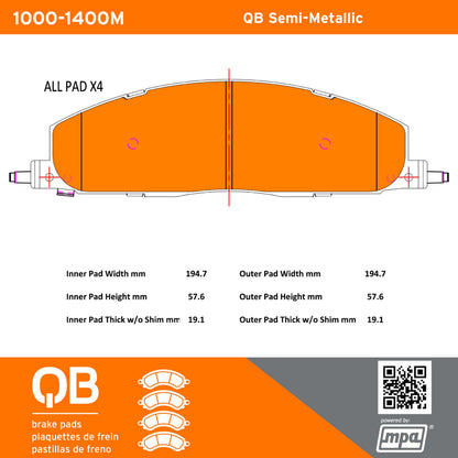 Quality-Built QB Semi-Metallic Brake Pads 1000-1400M