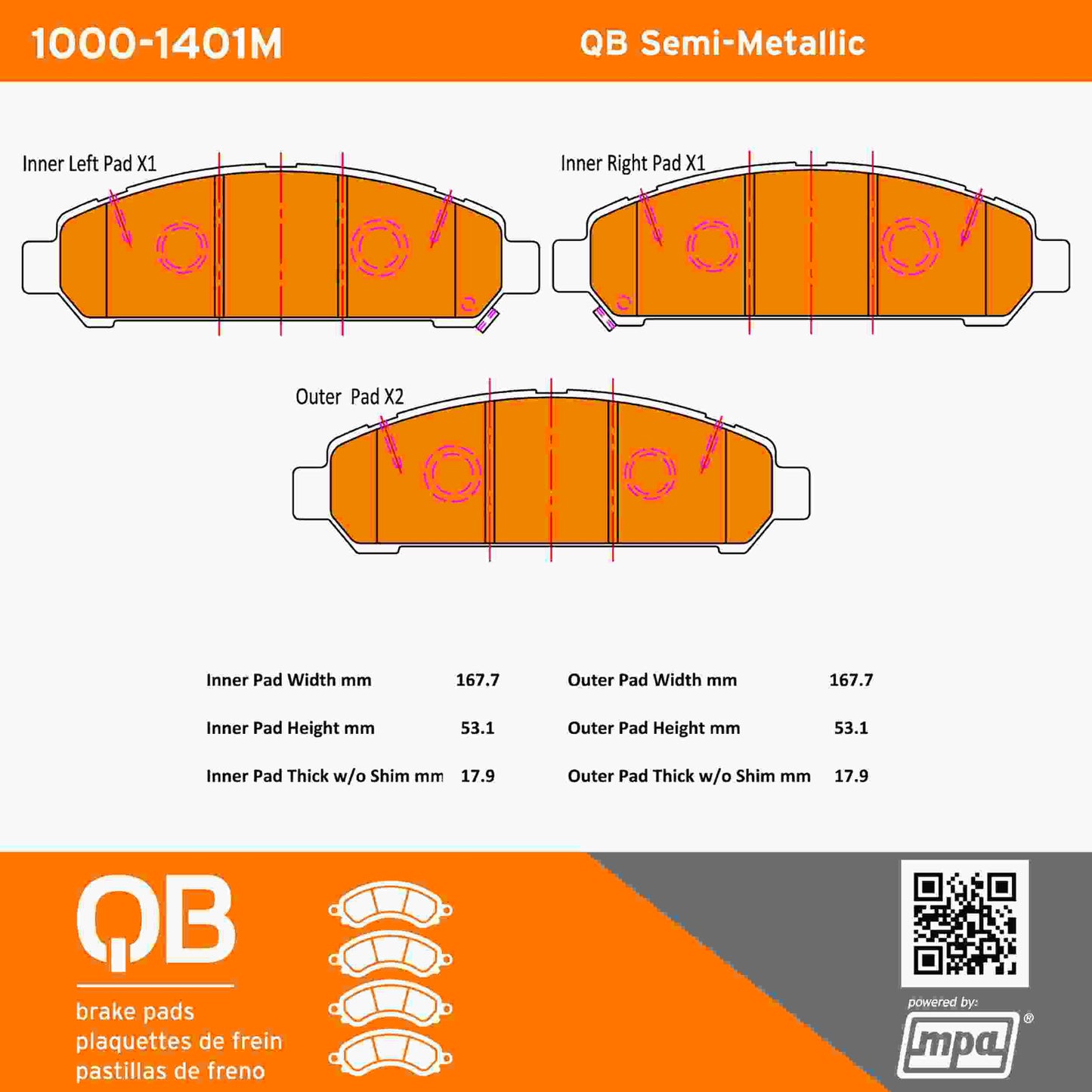 Quality-Built QB Semi-Metallic Brake Pads 1000-1401M