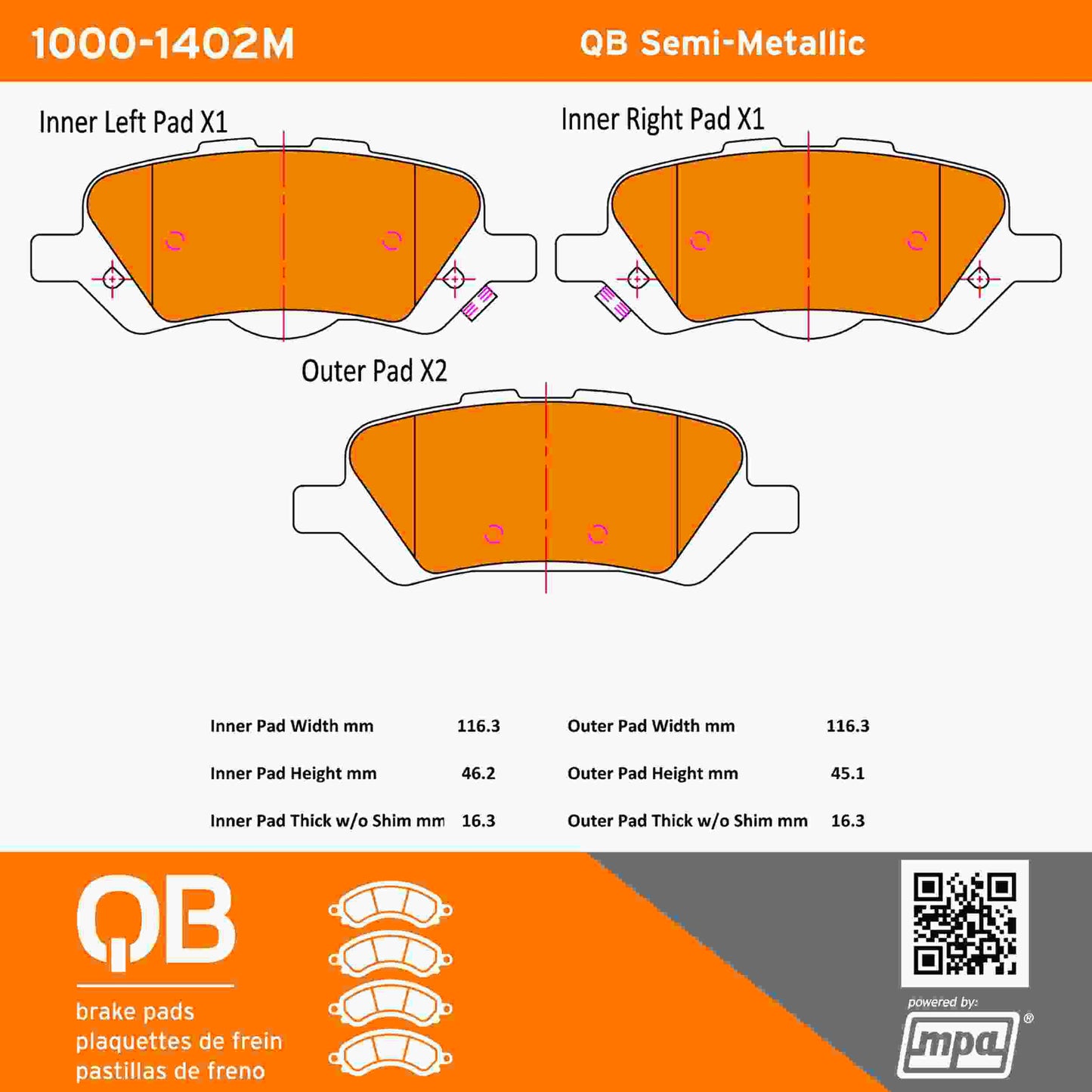 Quality-Built QB Semi-Metallic Brake Pads 1000-1402M