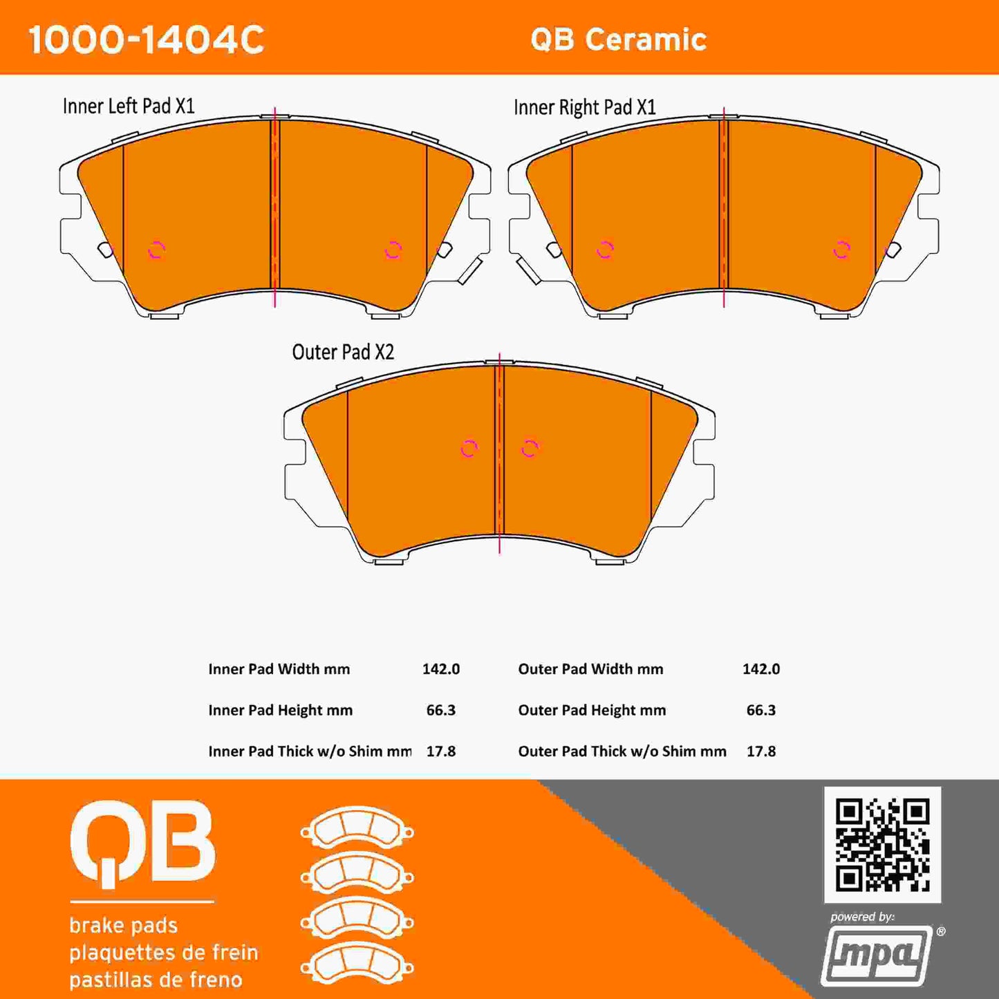 Quality-Built QB Ceramic Brake Pads 1000-1404C