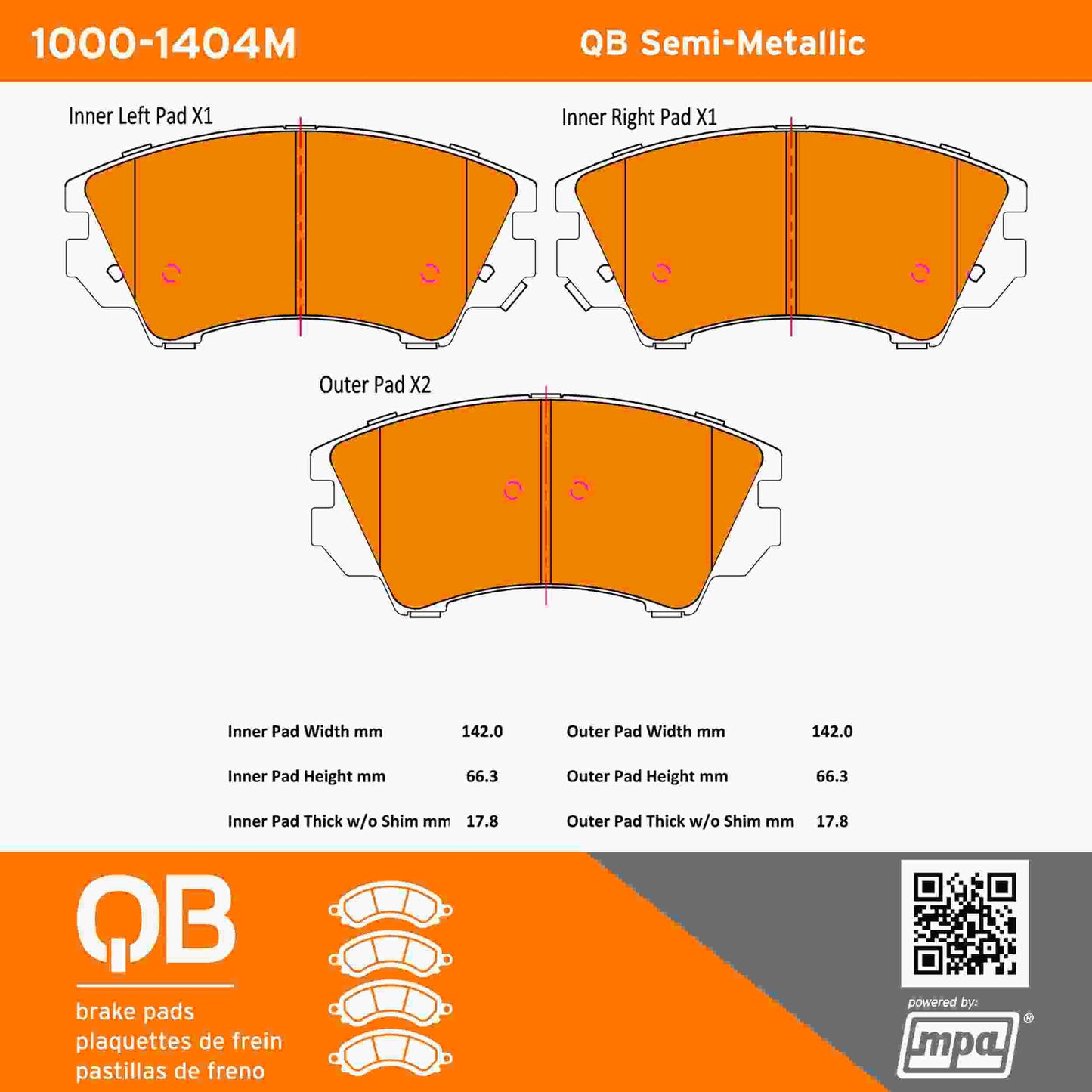 Quality-Built QB Semi-Metallic Brake Pads 1000-1404M