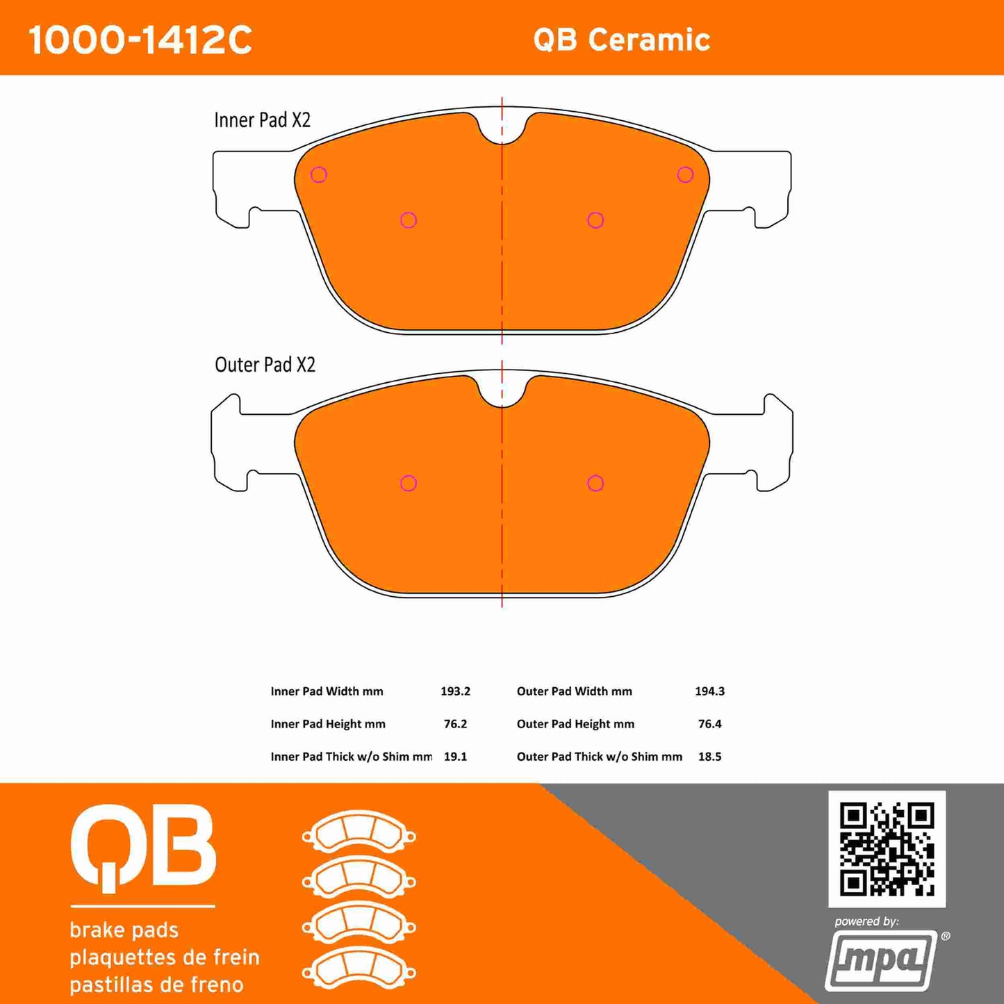 Quality-Built QB Ceramic Brake Pads 1000-1412C