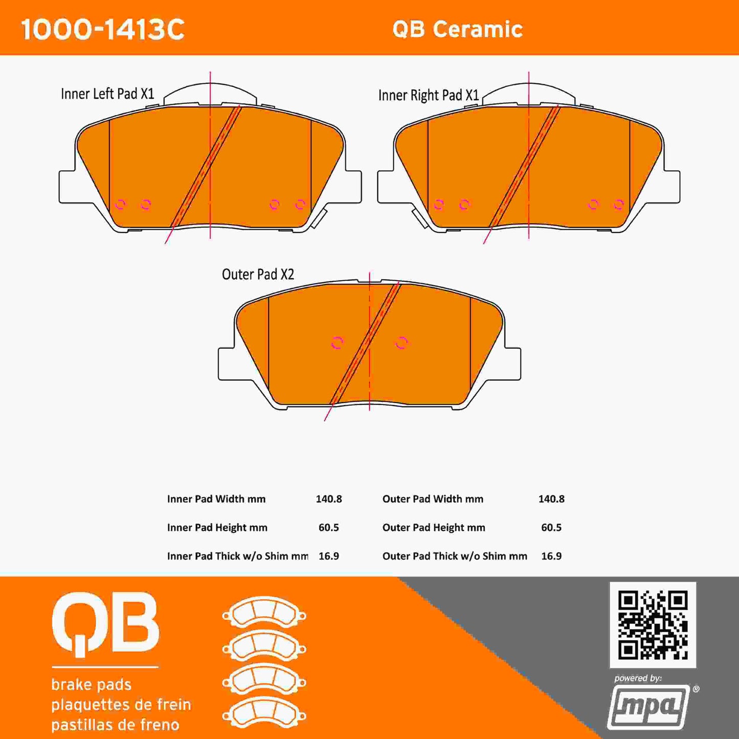 Quality-Built QB Ceramic Brake Pads 1000-1413C