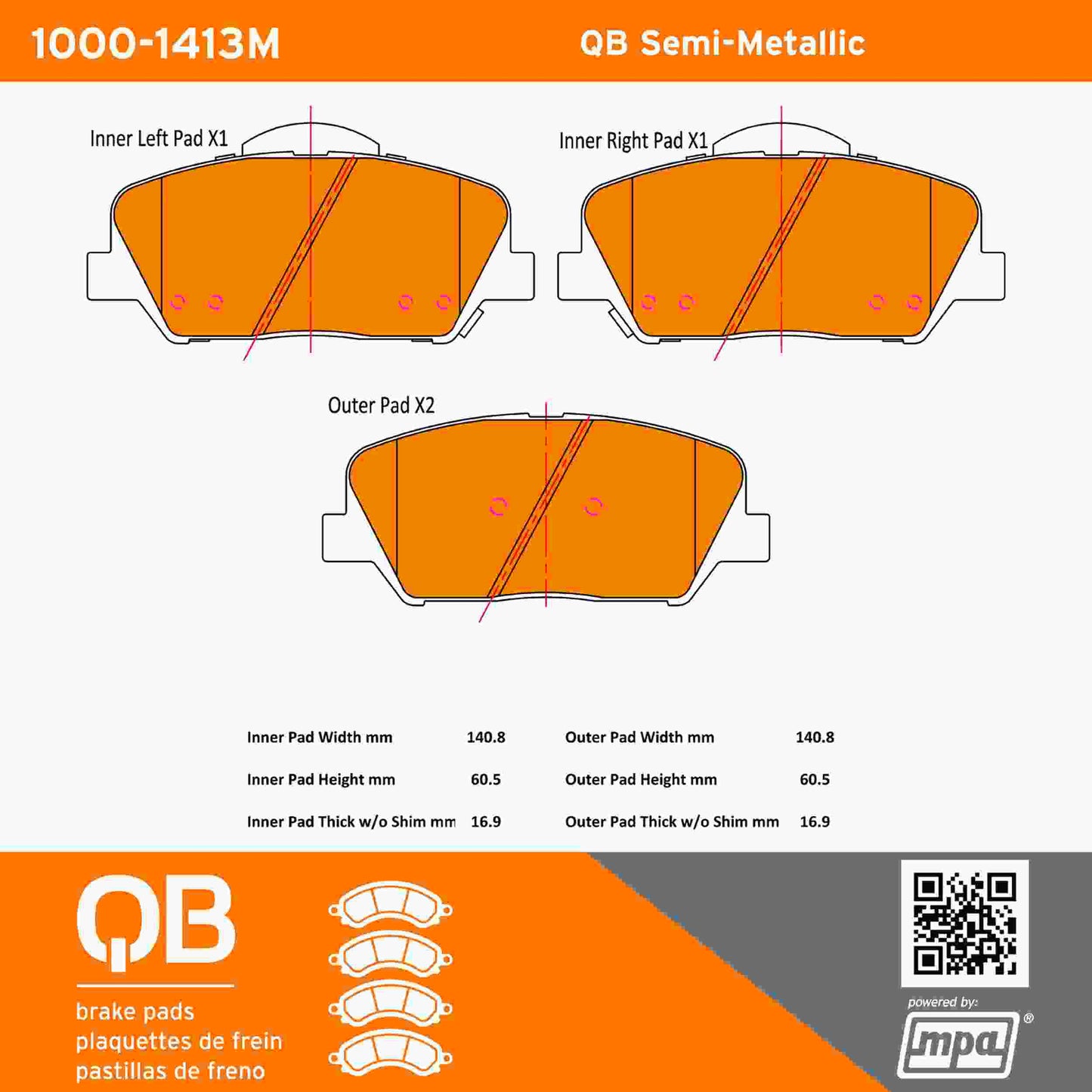 Quality-Built QB Semi-Metallic Brake Pads 1000-1413M