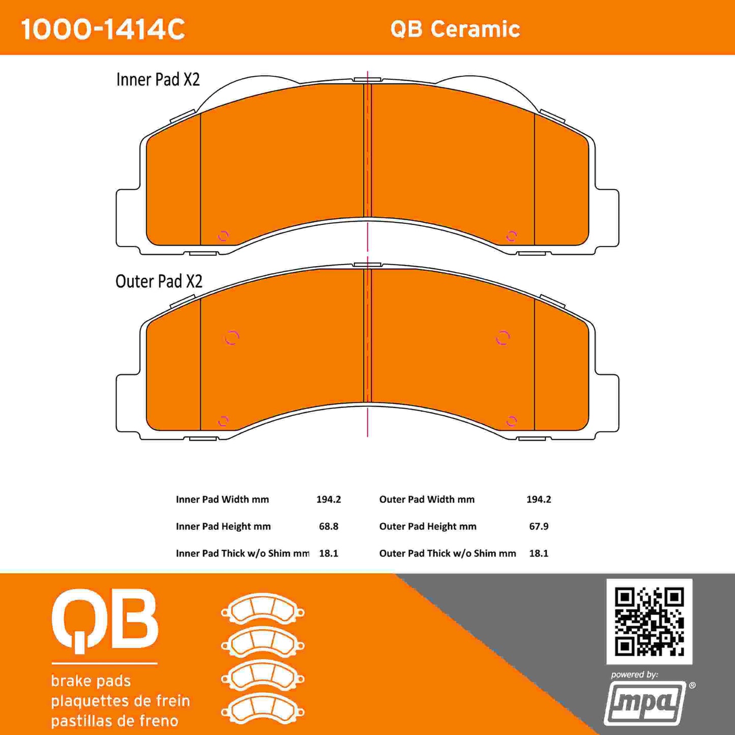 Quality-Built QB Ceramic Brake Pads 1000-1414C