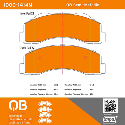 Quality-Built QB Semi-Metallic Brake Pads 1000-1414M
