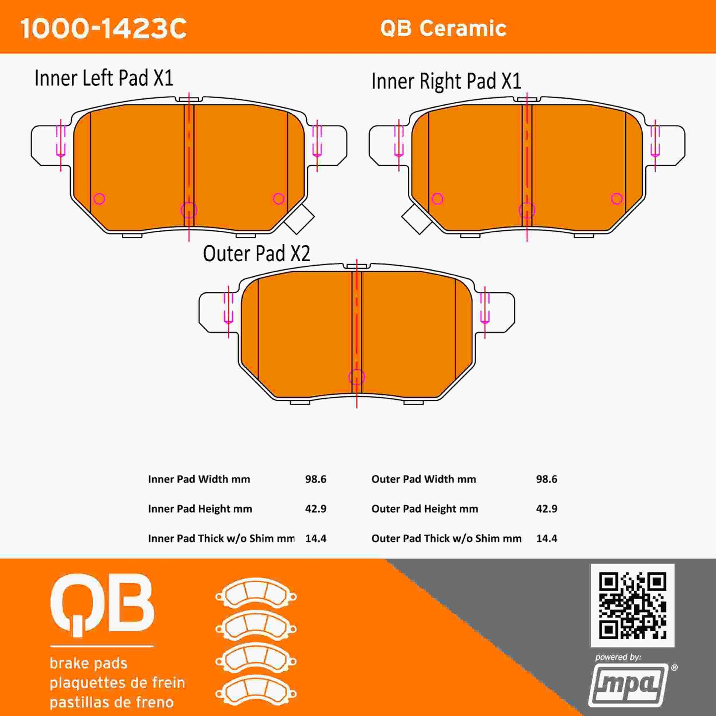 Quality-Built QB Ceramic Brake Pads 1000-1423C