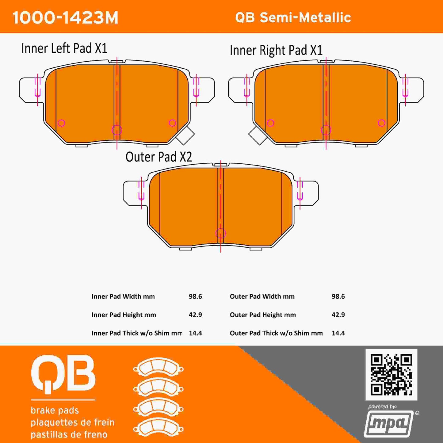 Quality-Built QB Semi-Metallic Brake Pads 1000-1423M