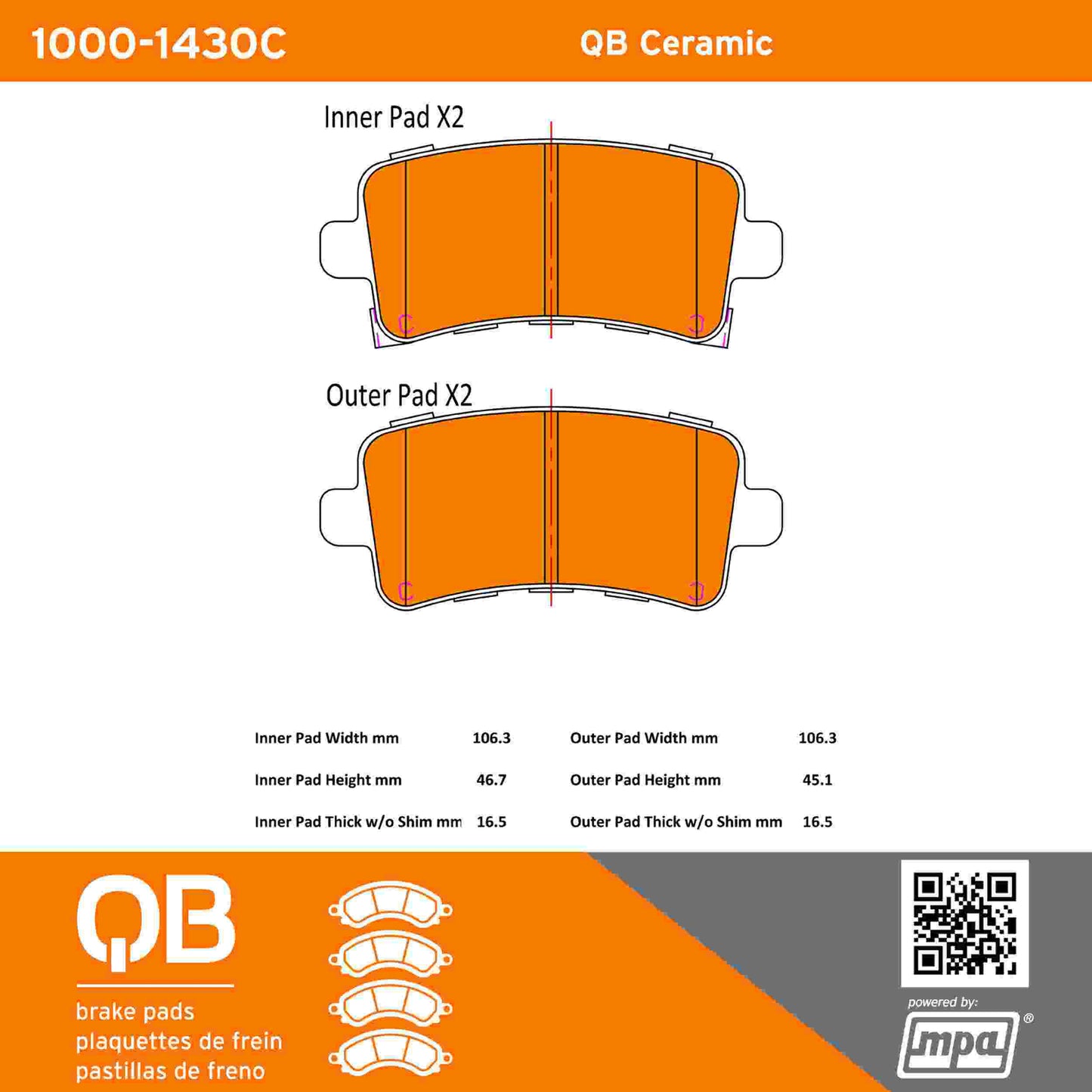 Quality-Built QB Ceramic Brake Pads 1000-1430C