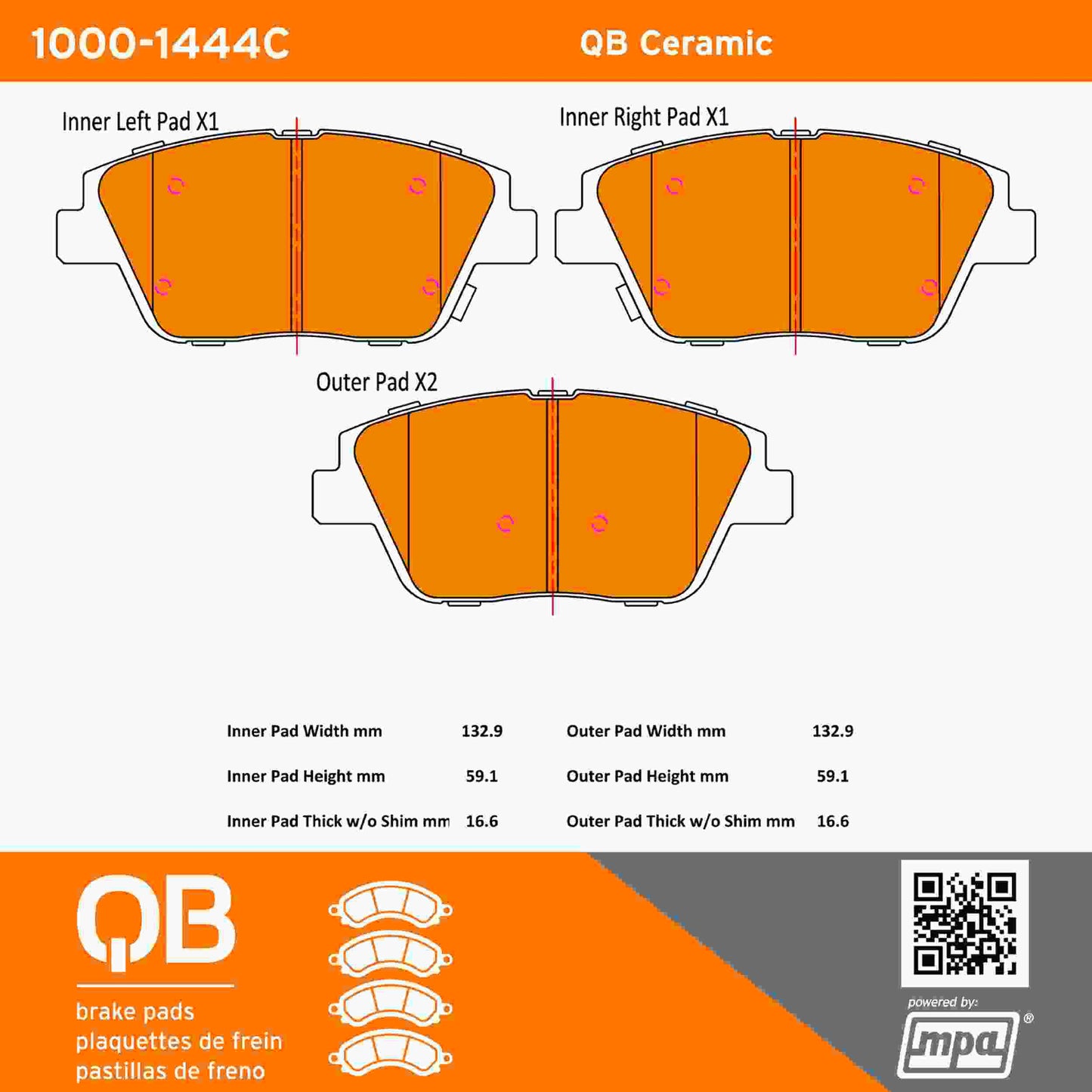 Quality-Built QB Ceramic Brake Pads 1000-1444C
