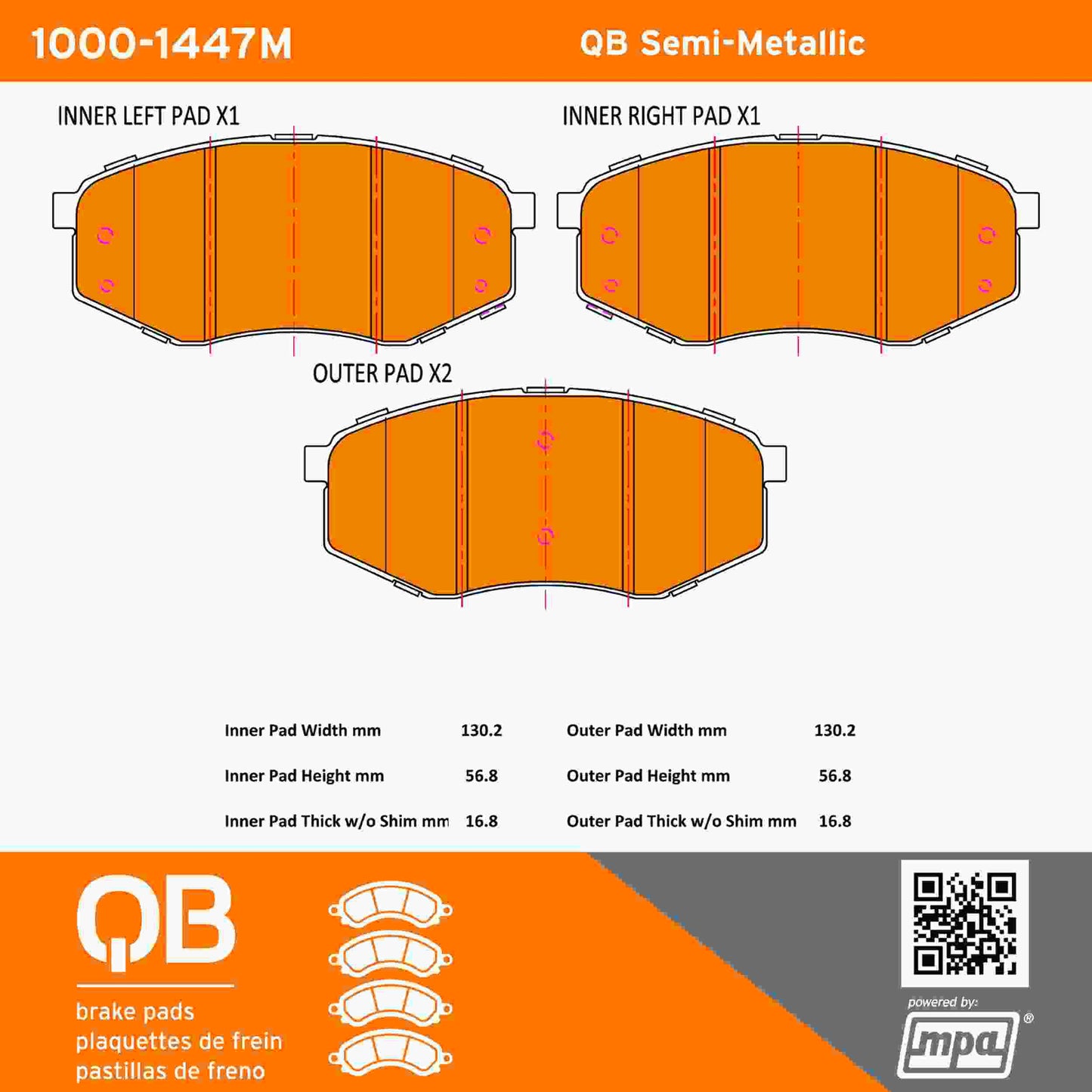 Quality-Built QB Semi-Metallic Brake Pads 1000-1447M