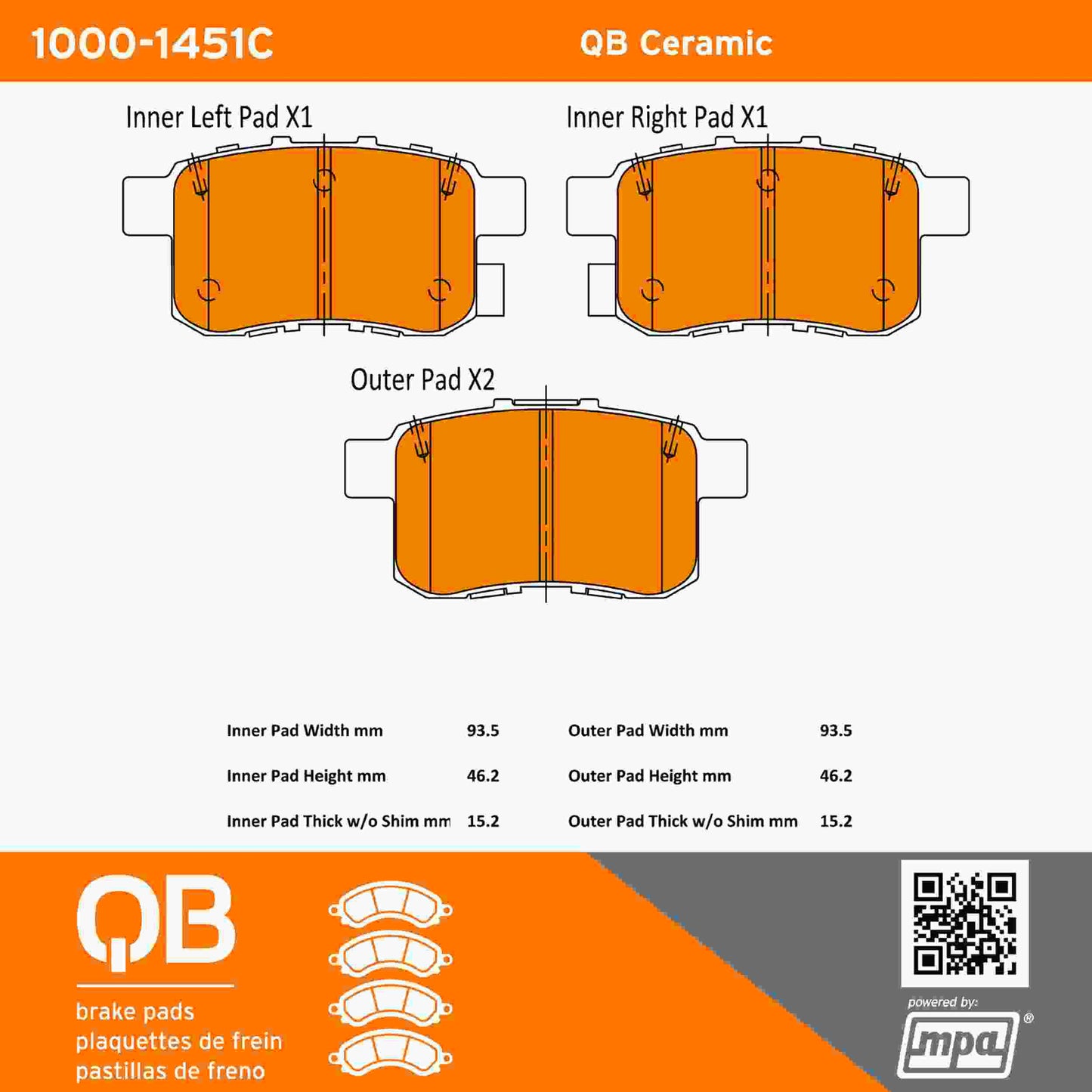 Quality-Built QB Ceramic Brake Pads 1000-1451C