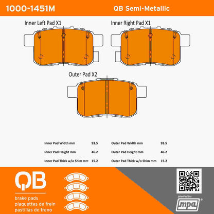 Quality-Built QB Semi-Metallic Brake Pads 1000-1451M