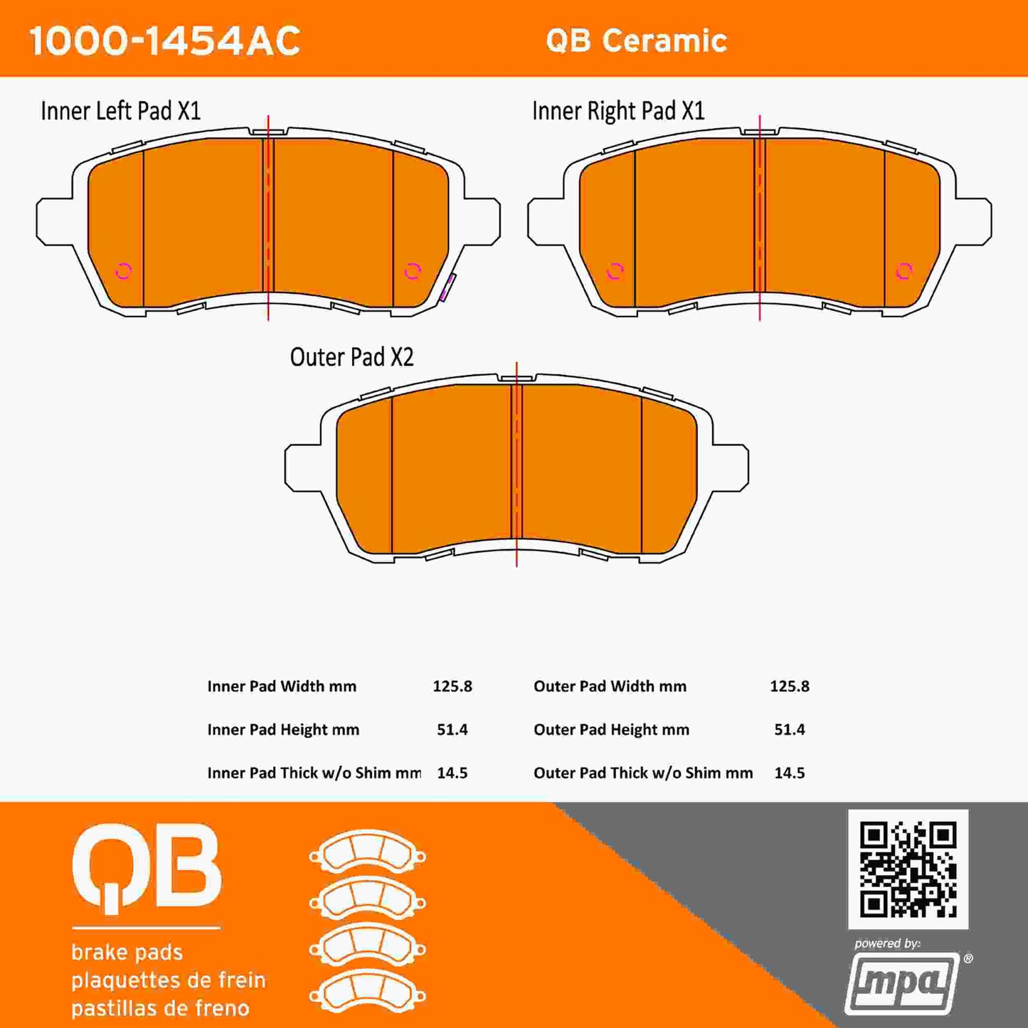 Quality-Built QB Ceramic Brake Pads 1000-1454AC