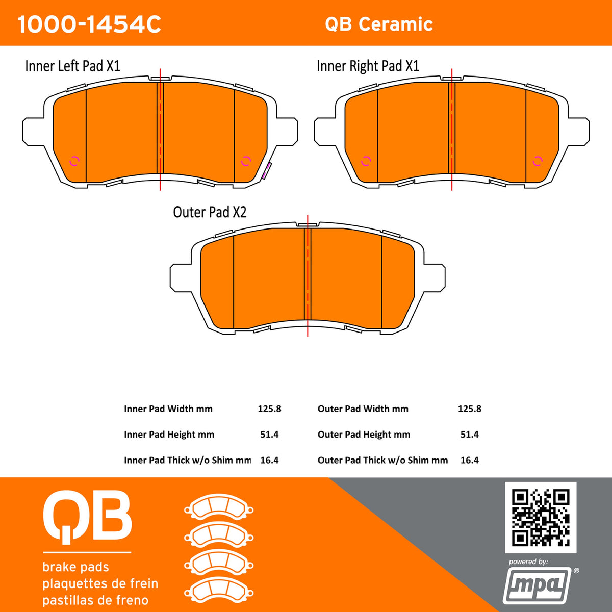 Quality-Built QB Ceramic Brake Pads 1000-1454C