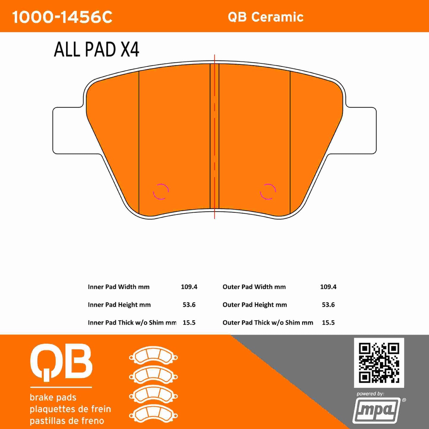 Quality-Built QB Ceramic Brake Pads 1000-1456C