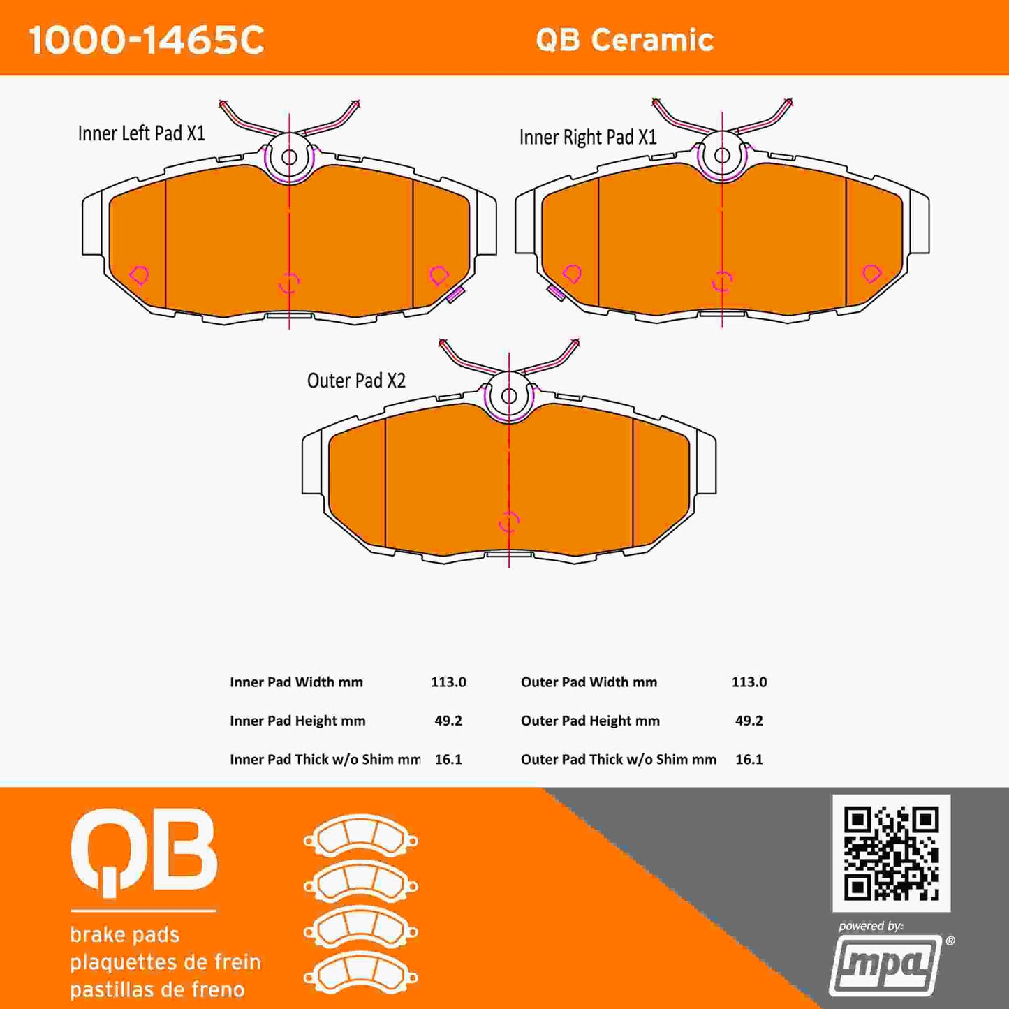 Quality-Built QB Ceramic Brake Pads 1000-1465C