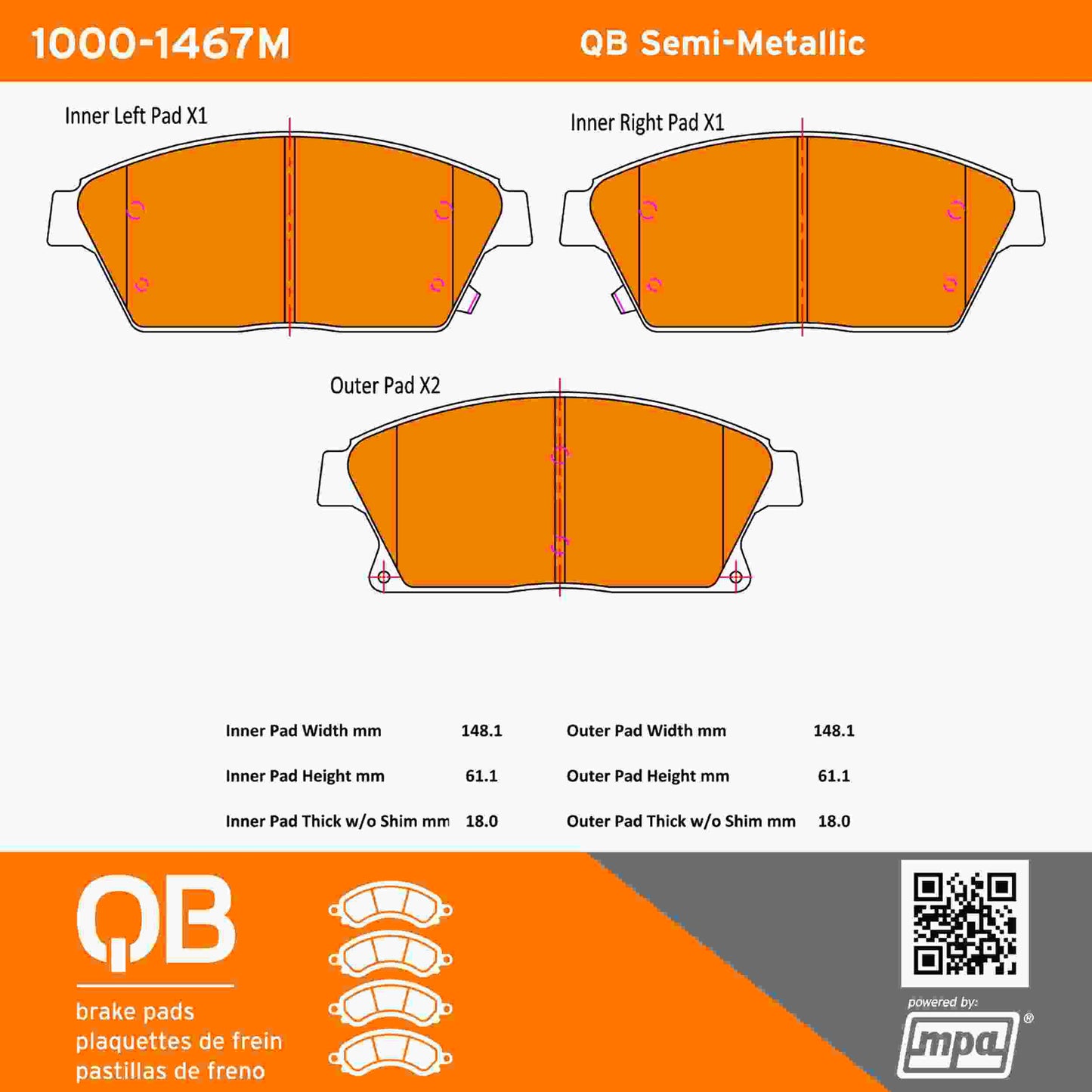 Quality-Built QB Semi-Metallic Brake Pads 1000-1467M