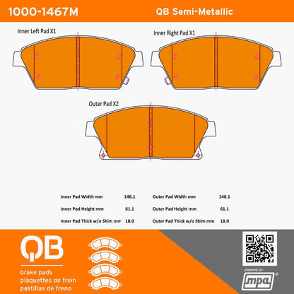 Quality-Built QB Semi-Metallic Brake Pads 1000-1467M