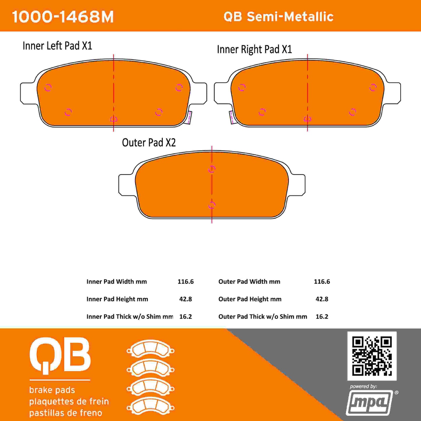 Quality-Built QB Semi-Metallic Brake Pads 1000-1468M