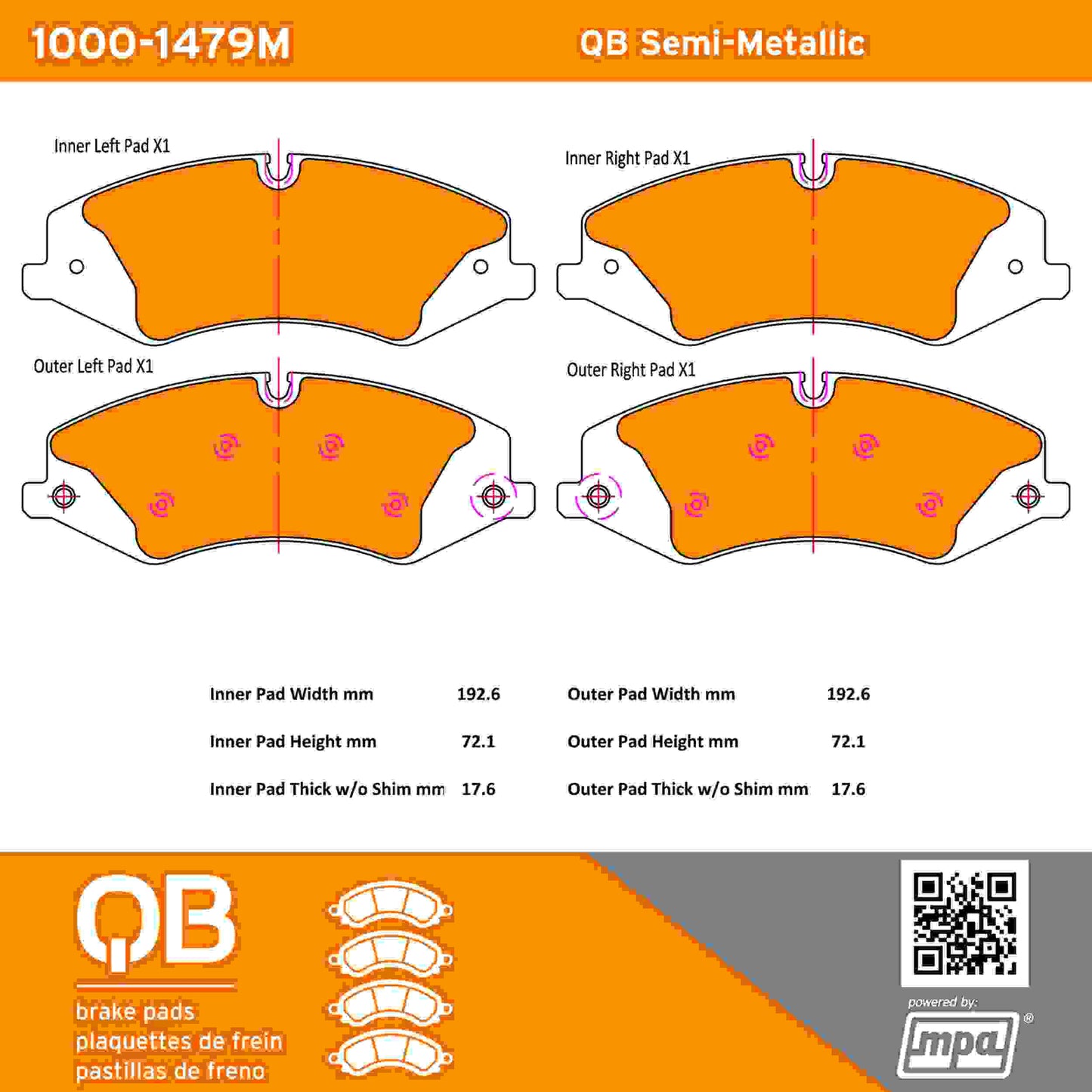 Quality-Built QB Semi-Metallic Brake Pads 1000-1479M