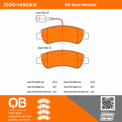 Quality-Built QB Semi-Metallic Brake Pads 1000-1490AM