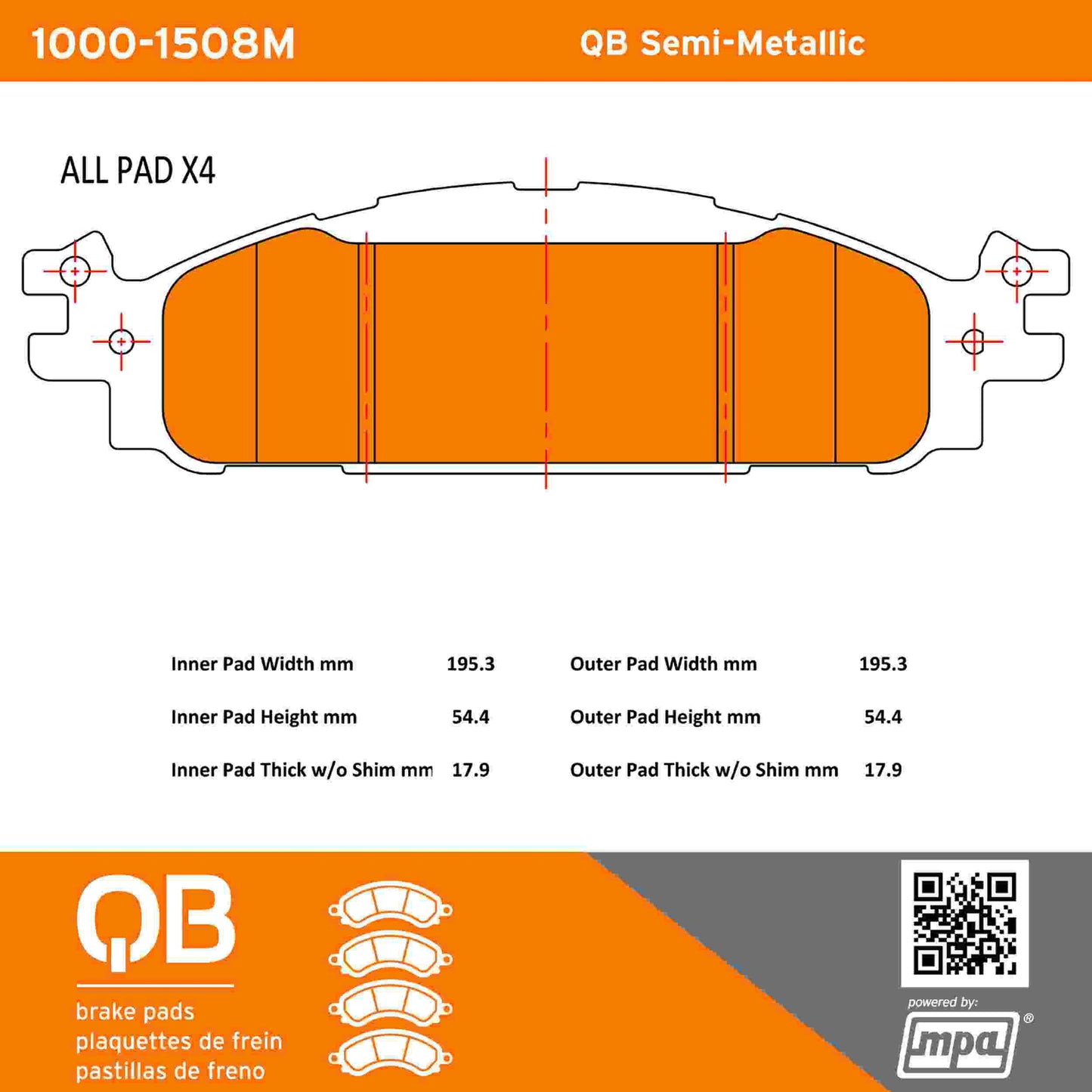 Quality-Built QB Semi-Metallic Brake Pads 1000-1508M
