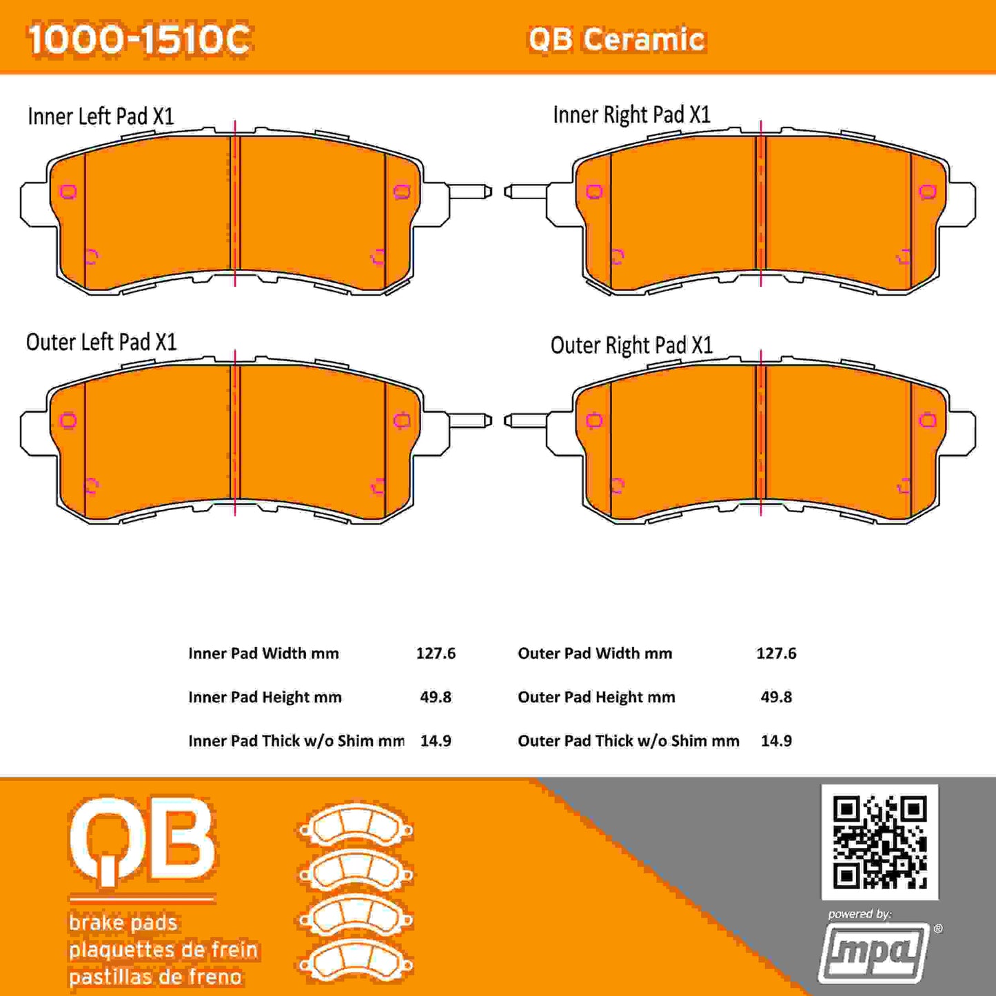 Quality-Built QB Ceramic Brake Pads 1000-1510C