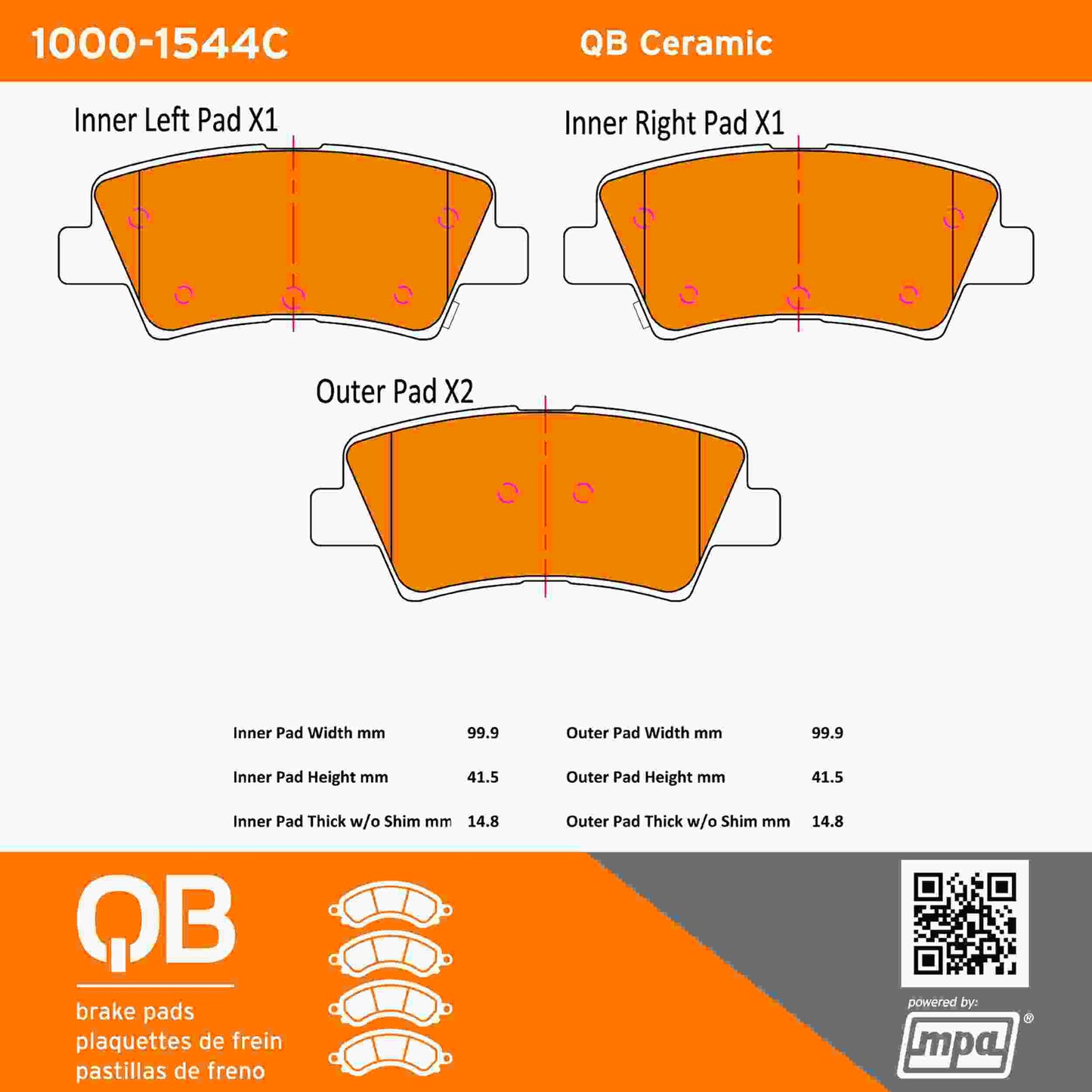 Quality-Built QB Ceramic Brake Pads 1000-1544C